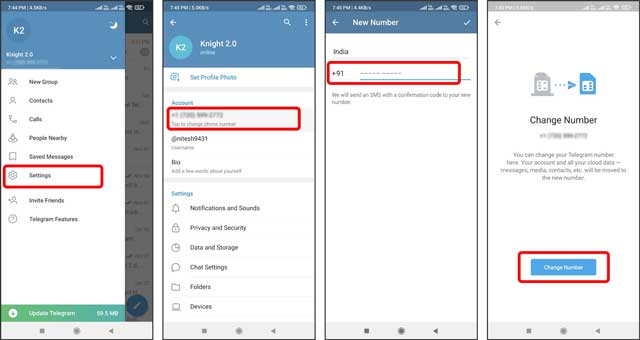 how to change telegram number without notifying contacts